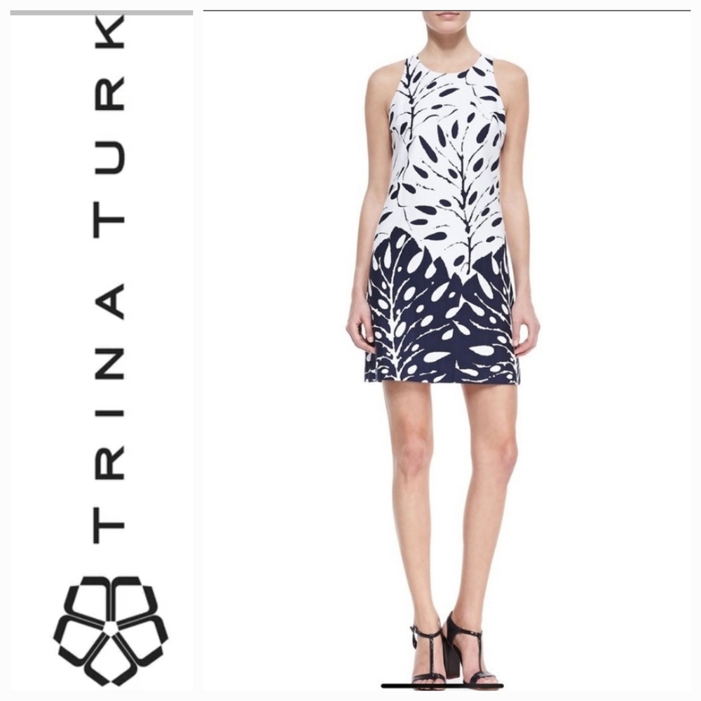 Trina Turk Black and White Leaf Print Dress